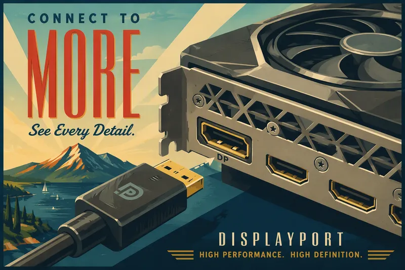 DisplayPort-kaapeli kytkettynä näytönohjaimen liitäntään
