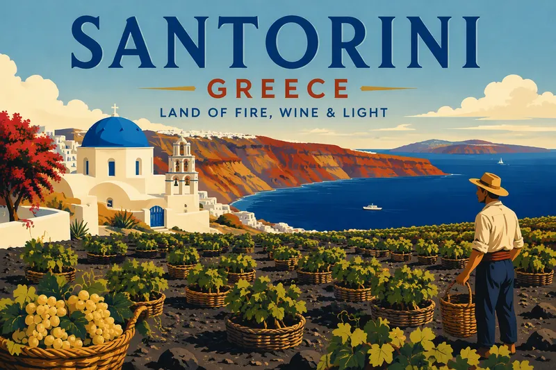 Santorinin vulkaaninen viinitarha ja musta maaperä Santorinin vulkaaninen viinitarha ja musta maaperä