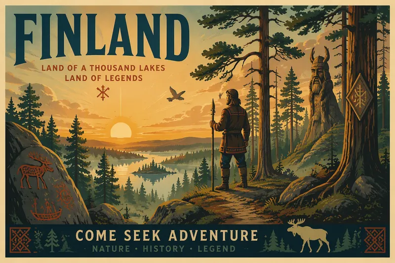 Muinainen suomalainen metsä aamun usvassa