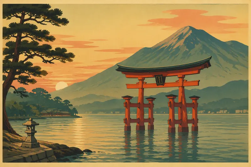 Perinteinen punainen torii-portti vedessä