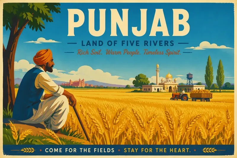 Punjabilaista maaseutua ja vehnäpeltoja