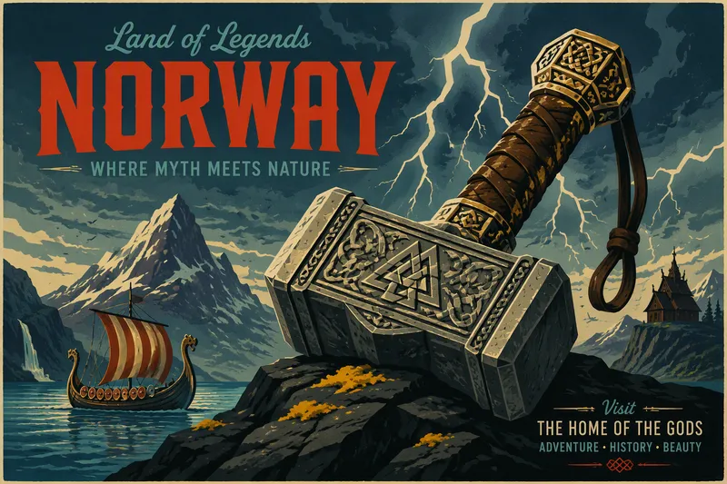 Viikinkien ukkosenjumalan vasara Mjölnir myrskyisällä taivaalla